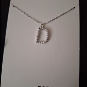 Sparkling Silver Necklace with Rhinestone D Pendant